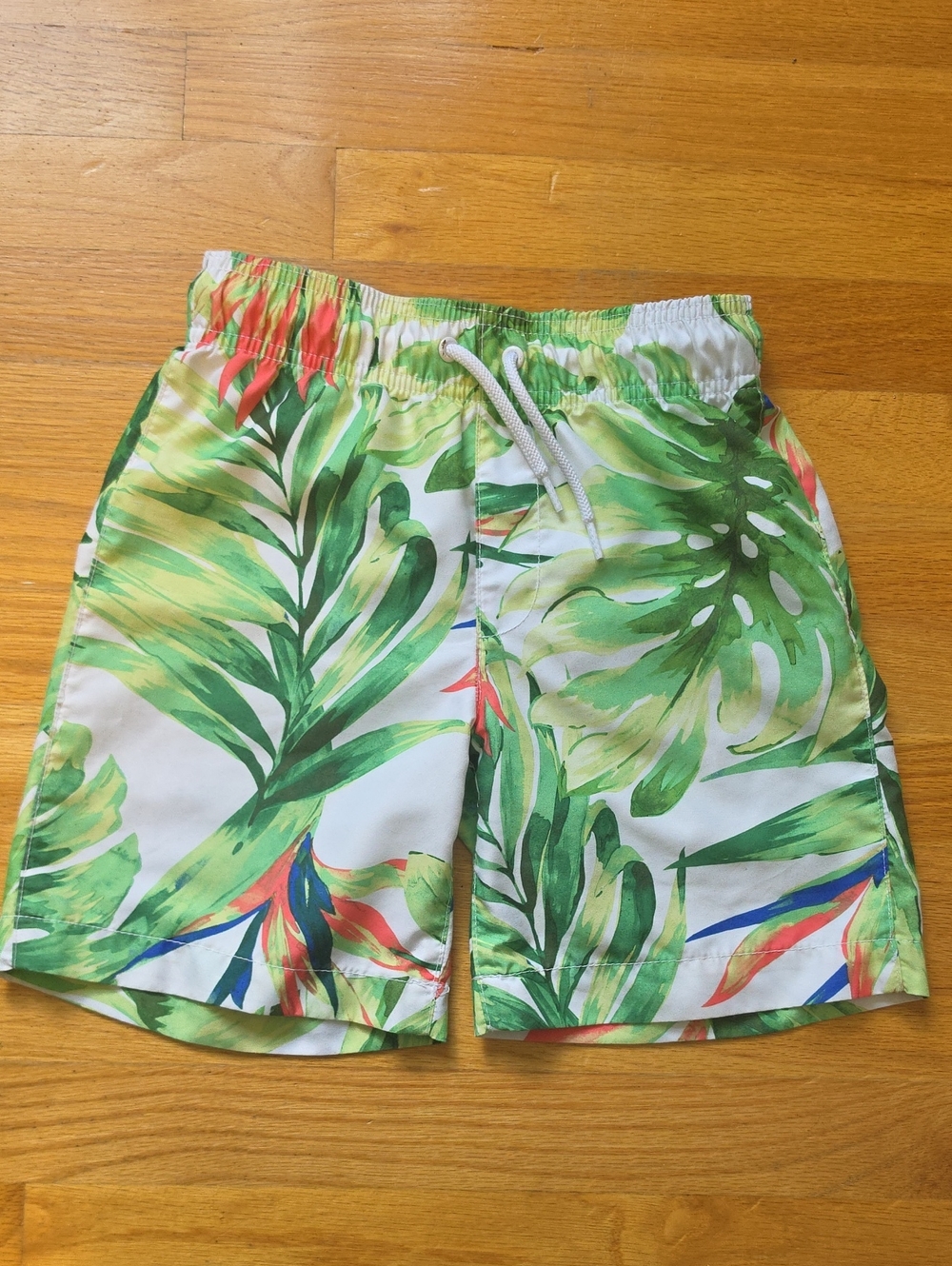 The Children's Place Green White Tropical Leaf Swim Trunks